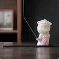 Ceramic court attendant incense burner decoration in cute female figure design