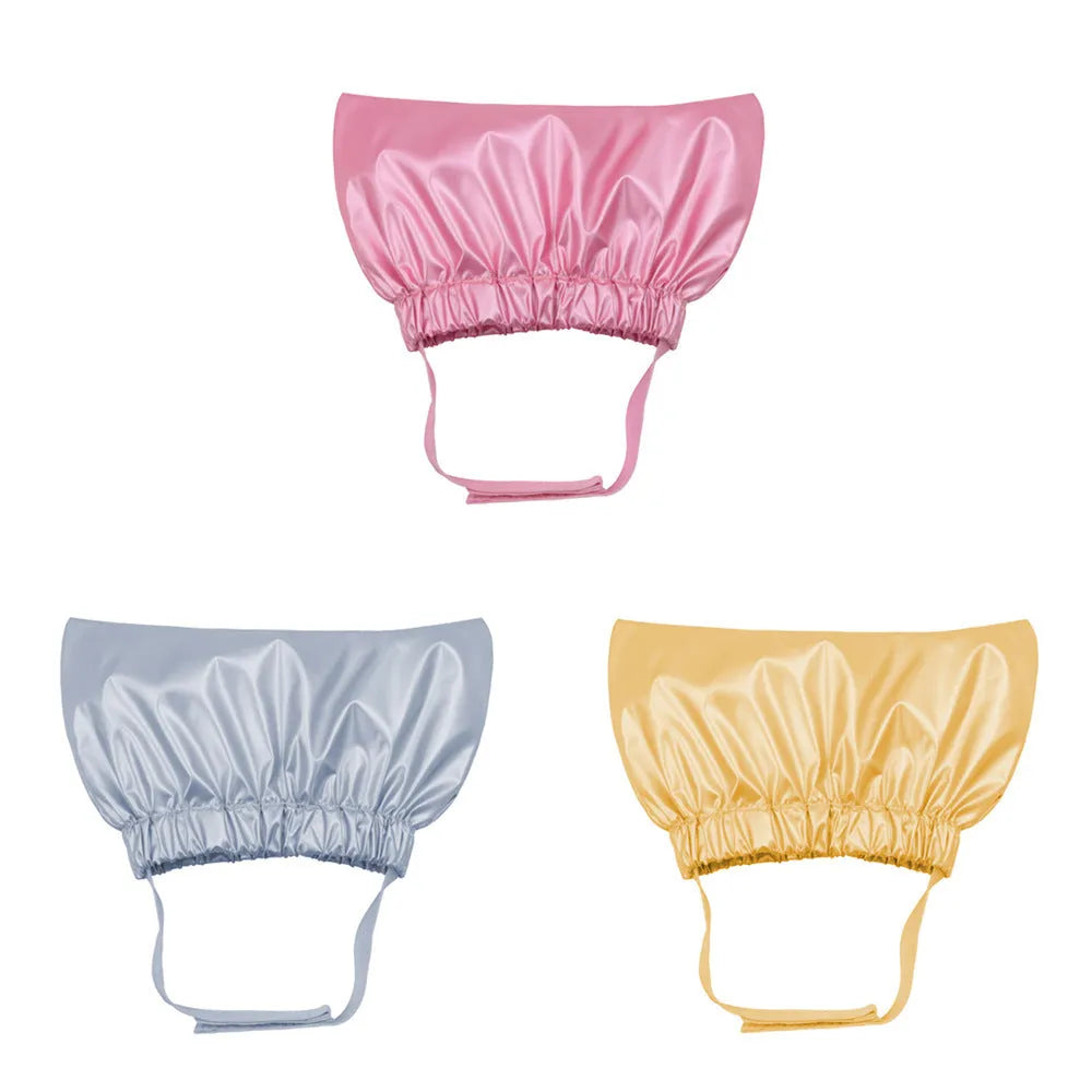 Adjustable waterproof shower cap for dogs and cats in silver, pink, or gold colours