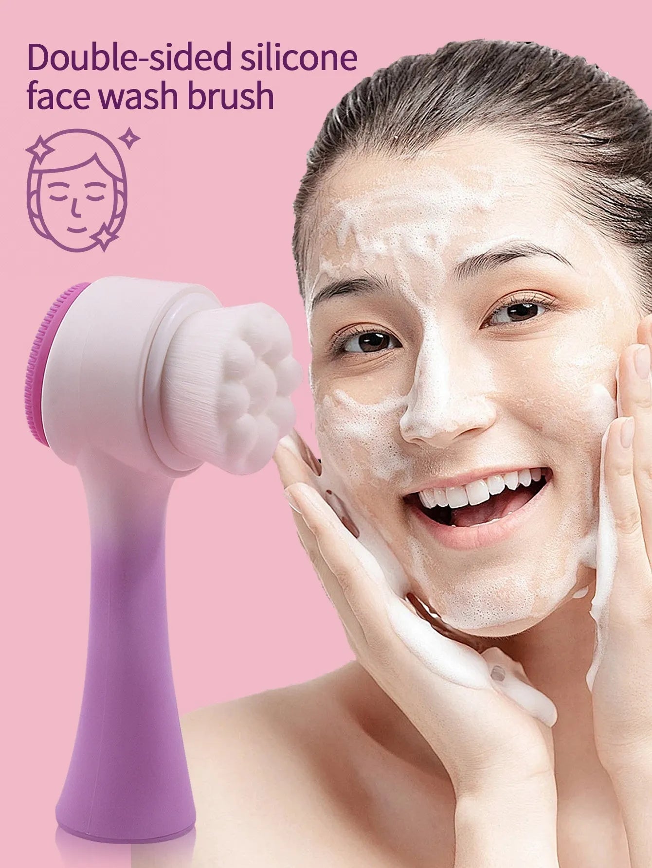 Facial brush set with coral fleece hair band, absorbent headband, and waterproof shower brush in purple colour