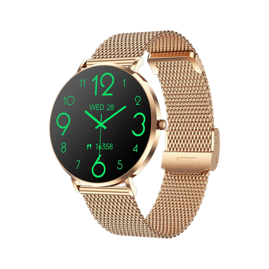 T8pro ultra-thin Bluetooth calling smartwatch for women in rose gold with silicone strap