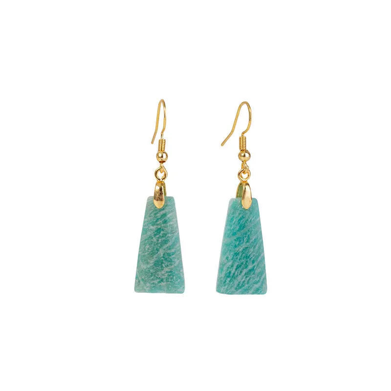 Amazonite rough stone trapezoid earrings with geometric shapes in gold or silver pastoral style settings