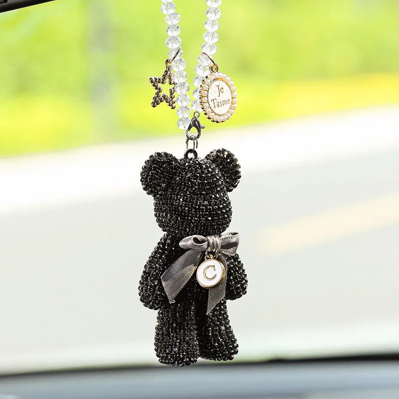 Violent Bear design car rearview mirror pendant with crystal rhinestones in 5x9cm size