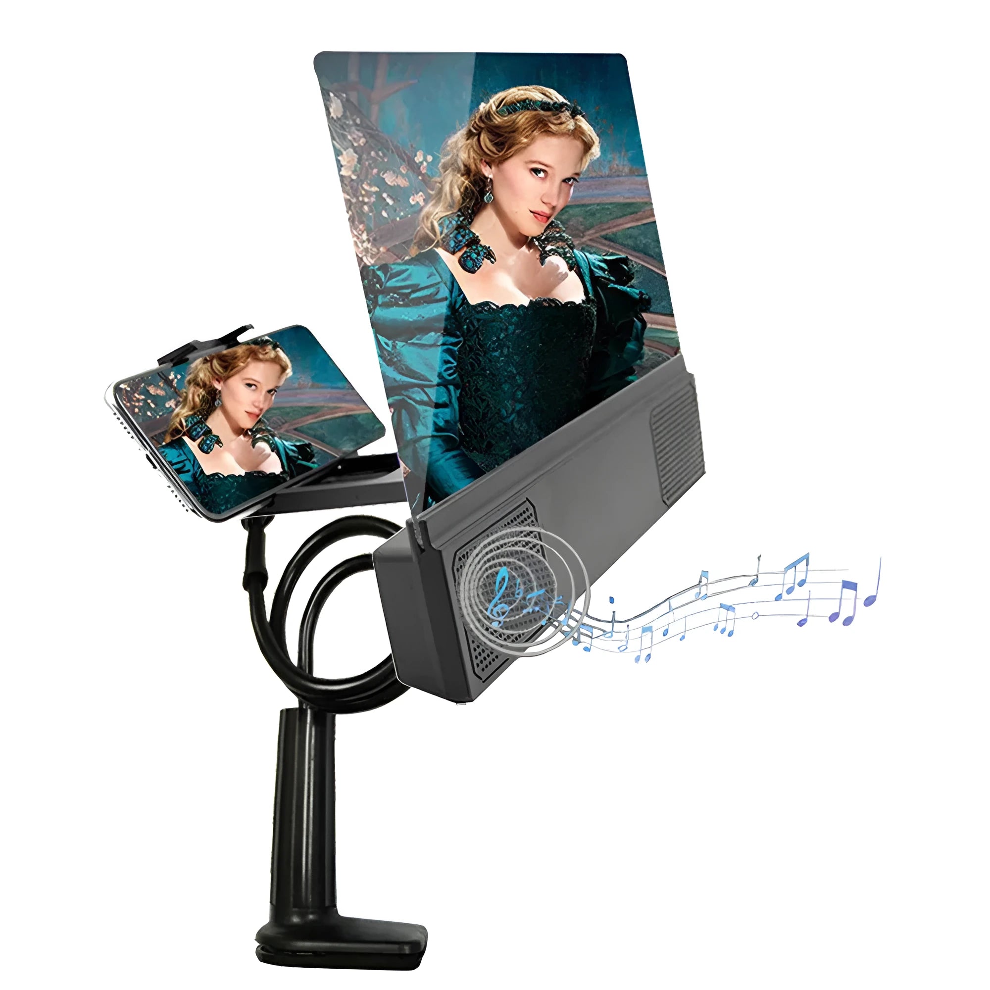 12-inch foldable mobile phone screen amplifier with flexible gooseneck and audio cable