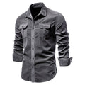 Men's long sleeve linen shirt in multiple colours with size range including Asian measurements