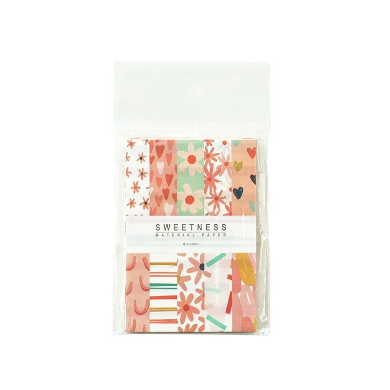 Pack of 50 retro-style collage note papers in ten dessert colours including caramel puff and strawberry coconut.