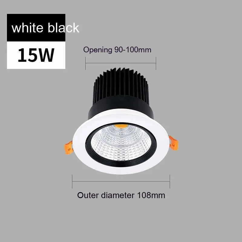 Modern white aluminium recessed LED ceiling spotlight with anti-glare design for embedded installation.