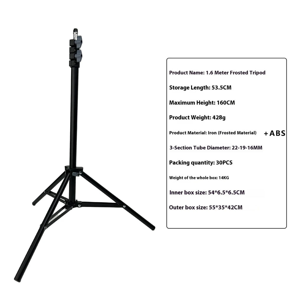 Tripod light stand with mobile phone holder showing adjustable height and frosted legs