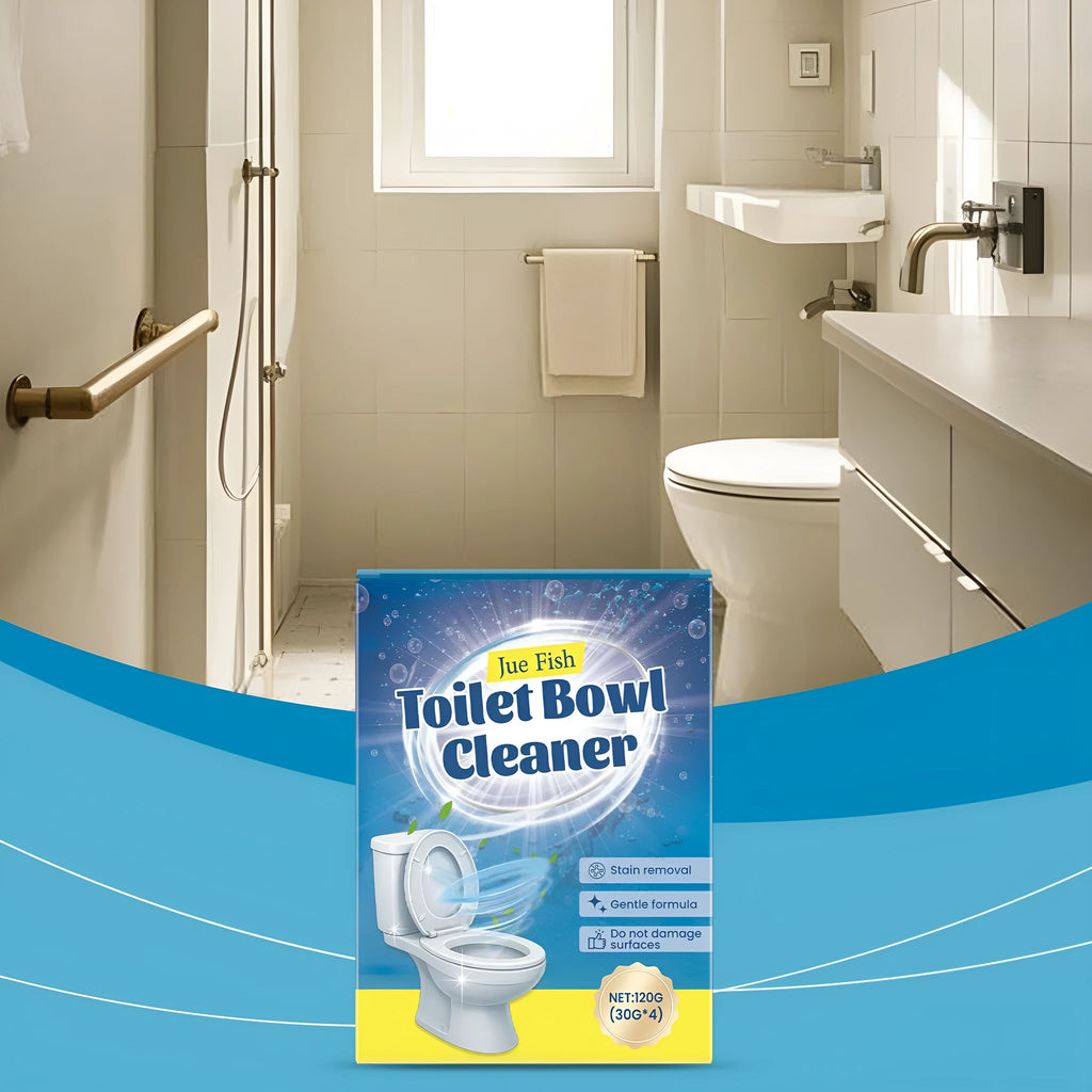 Pack of toilet cleaning powder showing four 30g sachets, 120g total, for descaling and stain removal