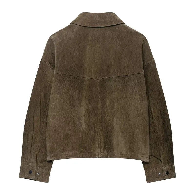 Women's PU leather jacket in regular fit with Japanese Korean casual styling