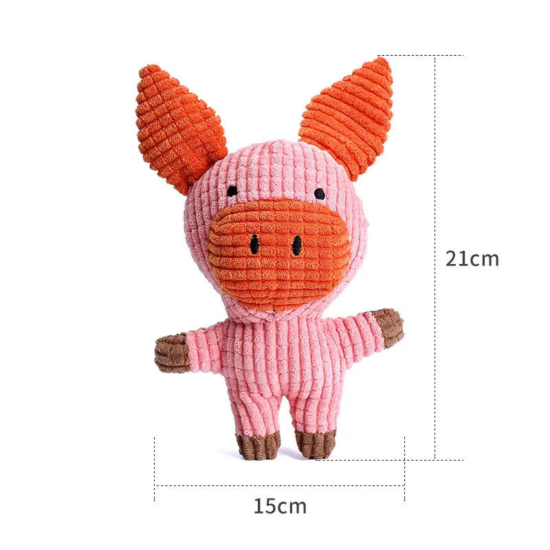 Animal shape plush dog chew toy with squeaker in bright colours
