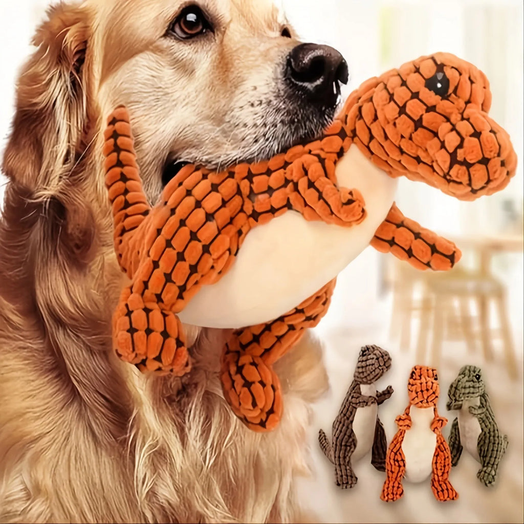 Grey dog chew toy with sound measuring 35cm long for separation anxiety relief and bite-resistant chewing