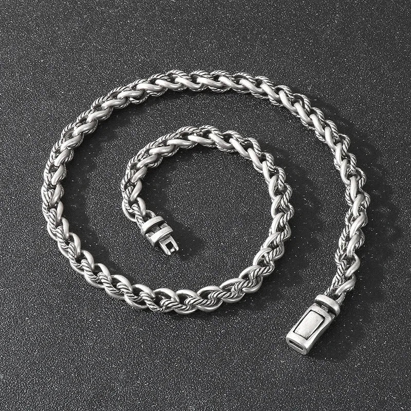 Men's antique silver titanium steel keel chain necklace with geometric twist design