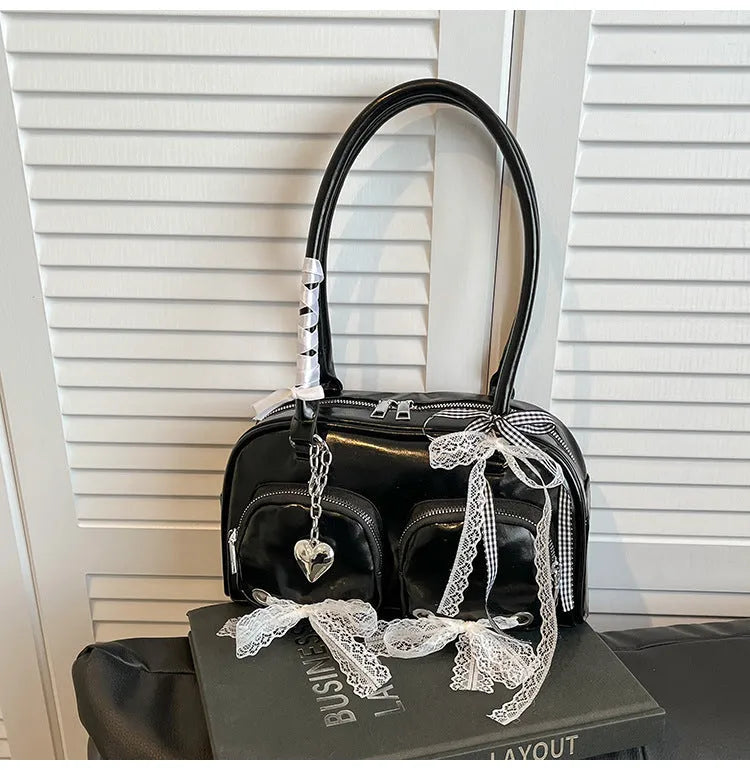 Soft PU leather women's shoulder bag with horizontal square design and cross-body straps