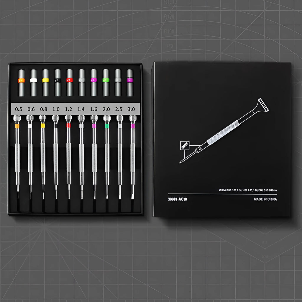 10-piece precision screwdriver set with 20 spare bits for glasses and clock repair tools