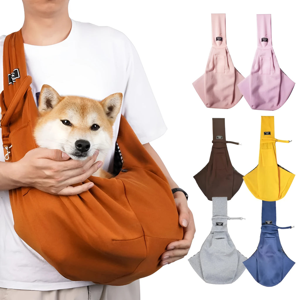 Folding cat messenger backpack with mesh panels shown in one of six colour options.