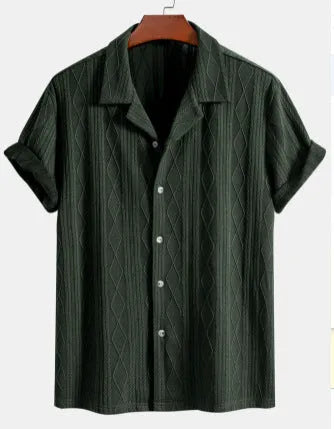 Men's loose fit casual cardigan shirt in polyester with short sleeves for summer wear