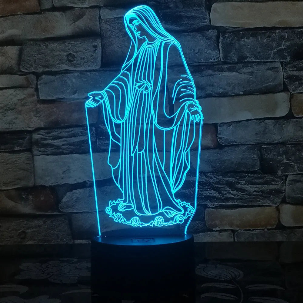 3D LED night light with colourful dual-ring pattern on a thin acrylic panel and ABS base.