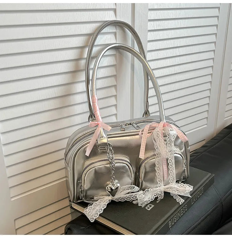 Soft PU leather women's shoulder bag with horizontal square design and cross-body straps