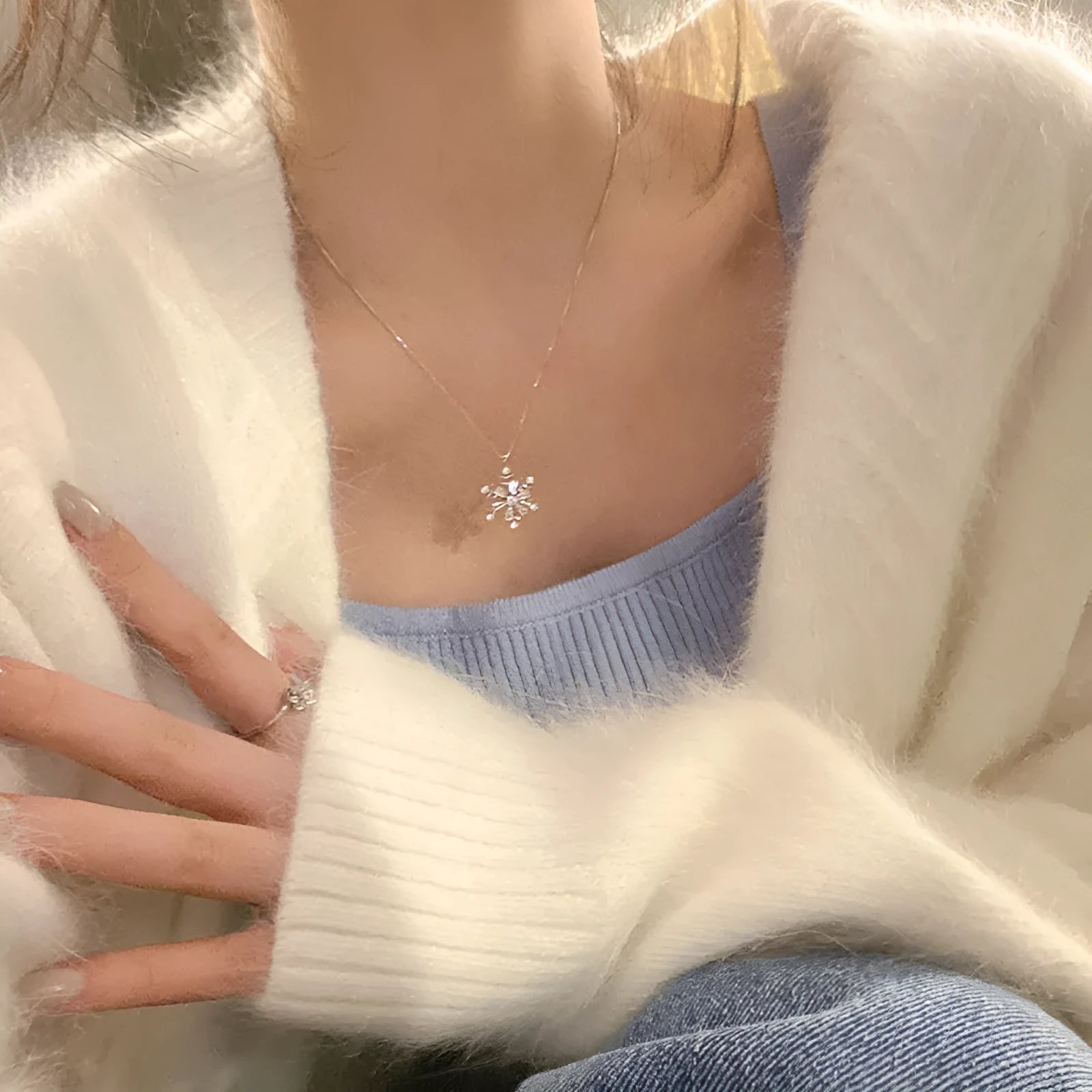 Silver rotatable snowflake necklace for women copper electroplated casual style