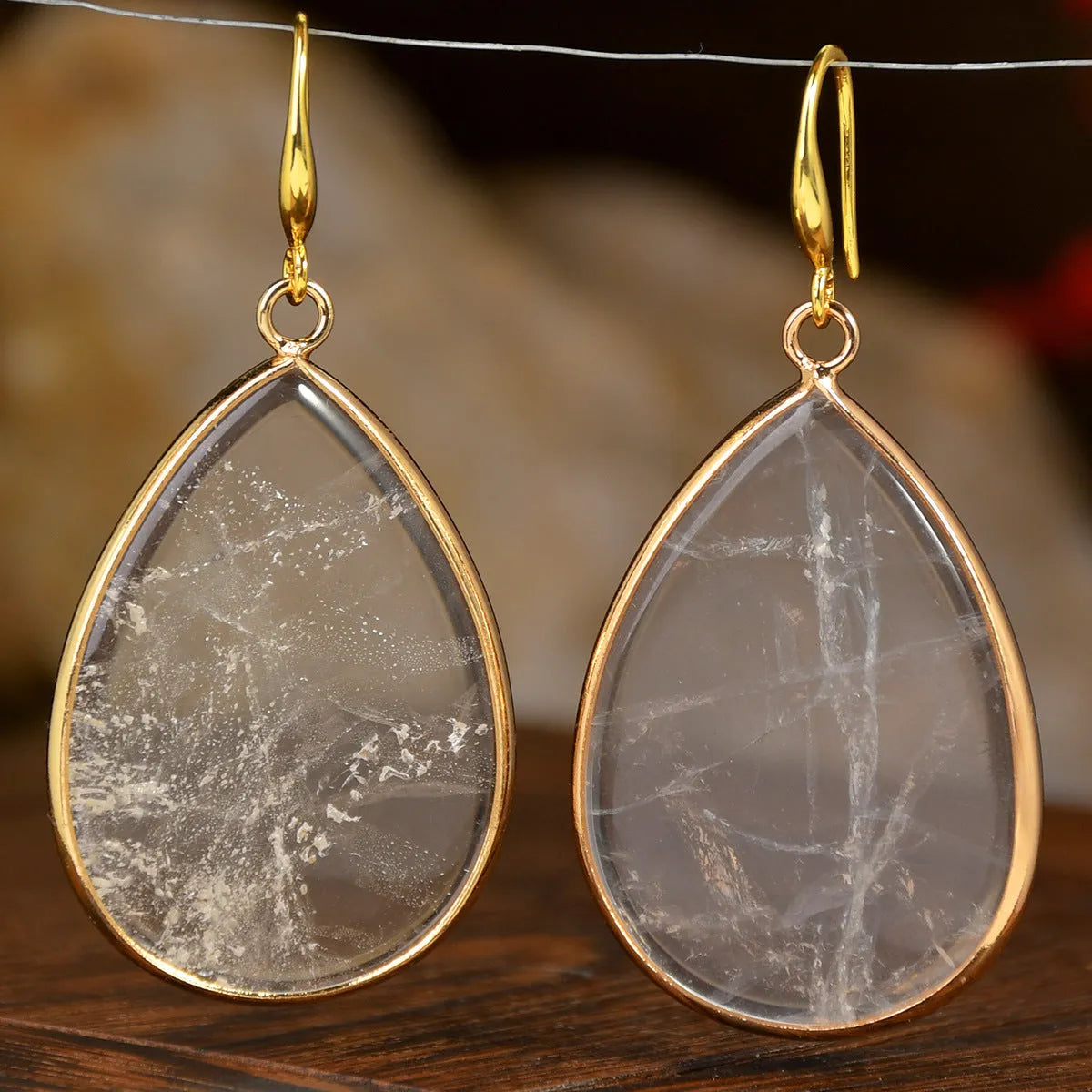 Women's water drop pendant earrings with natural stone in retro high-profile design