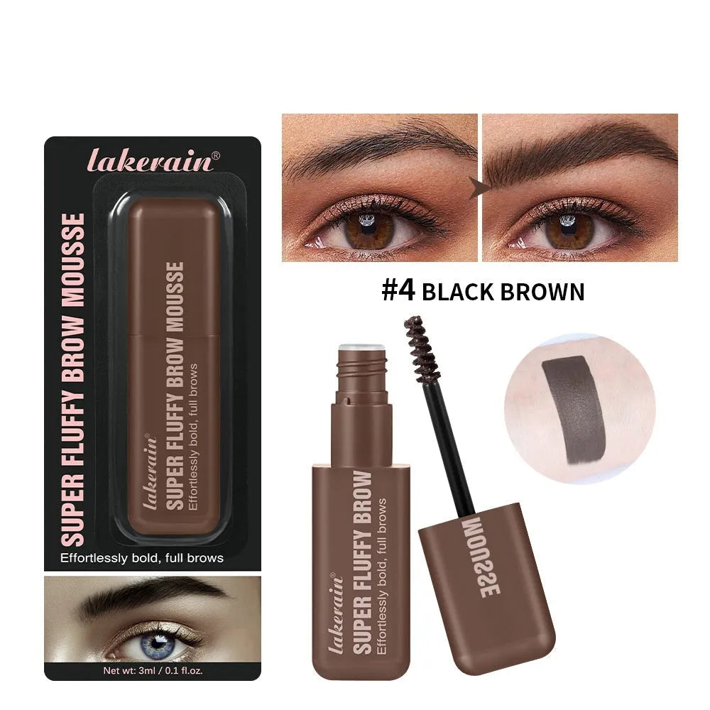 Eyebrow cream and powder in tube for creating three-dimensional, long-lasting brow shape in brown and black shades.