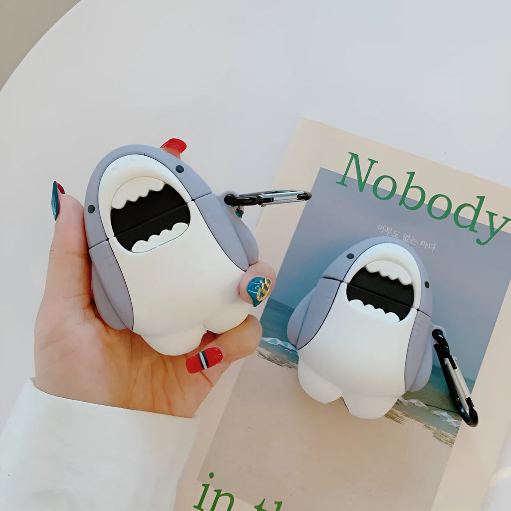 Silicone shark design protective cover for Apple AirPods 1 and 2 wireless earphone case