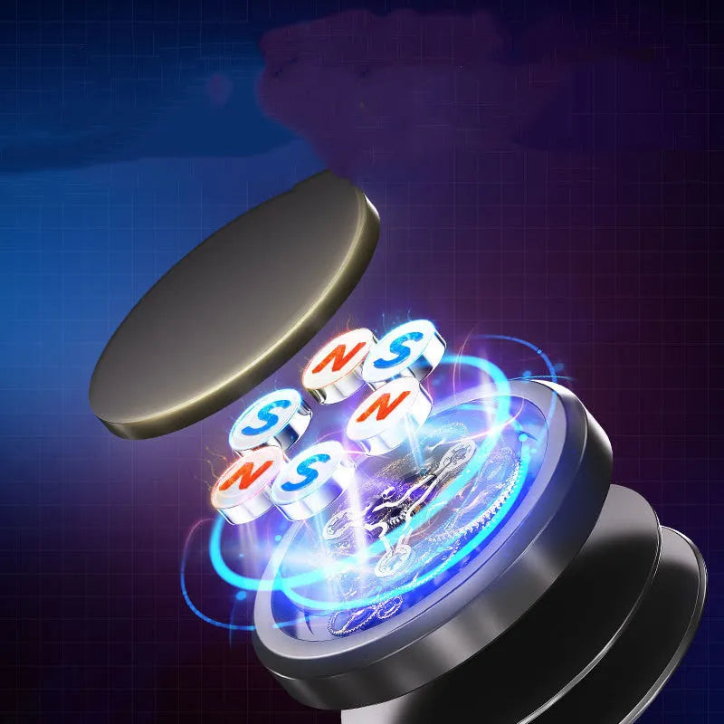 Obsidian black magnetic phone holder with centripetal force design and two adhesive discs