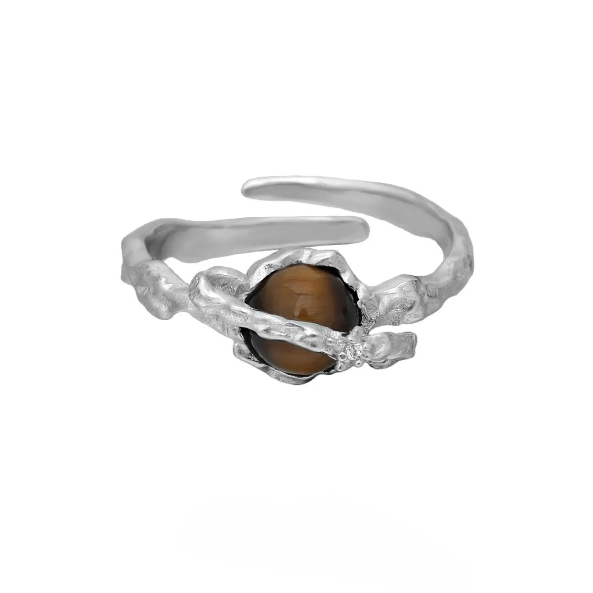 White gold coloured Saturn open ring with adjustable sizing on silver base