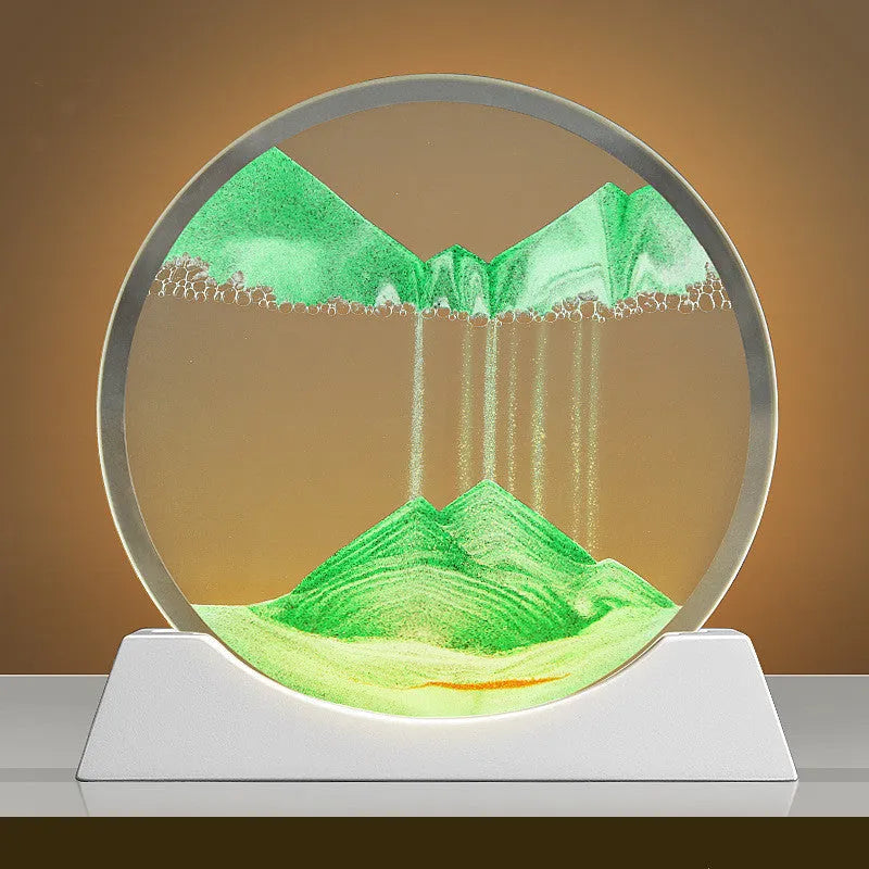 12-inch quicksand painting night lamp with abstract rotary sand design on desktop