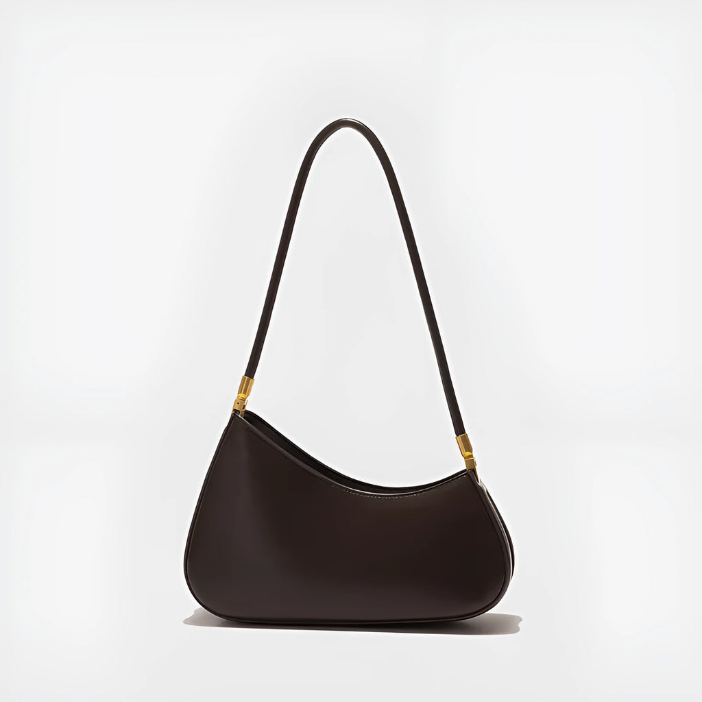 Women's oval shaped underarm bag in PU leather with single shoulder strap and internal zipper compartment