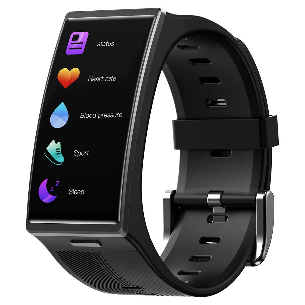Black or silver Bluetooth waterproof sports watch with blood pressure monitoring on a silicone wrist strap.