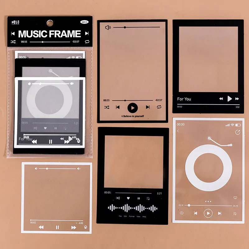 15 transparent retro frame stickers for journals including photography, film, magazine, music, social designs