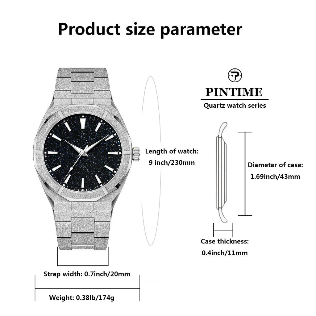 Men's business watch with frosted stainless steel case, luminous hands, analogue display in silver colour