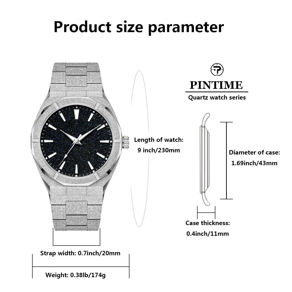Men's business watch with frosted stainless steel case, luminous hands, analogue display in silver colour