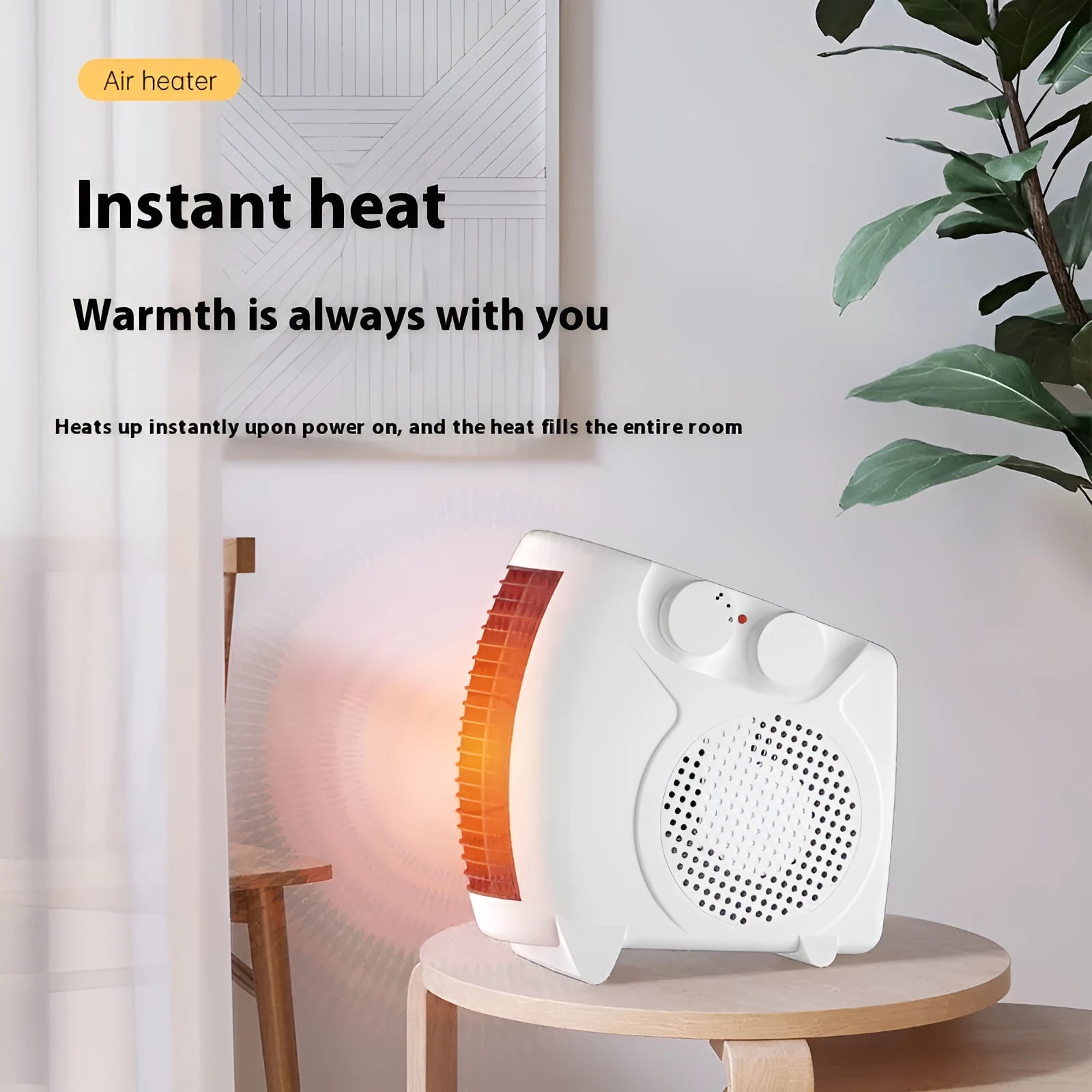 White desktop electric heater with compact design measuring 290mm × 2240mm × 160mm