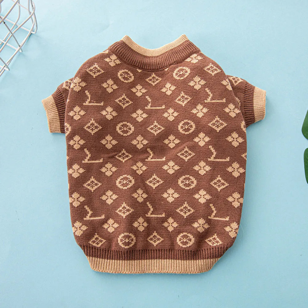 Wool knitted dog sweater in monochrome or two-tone colours for autumn and winter wear.