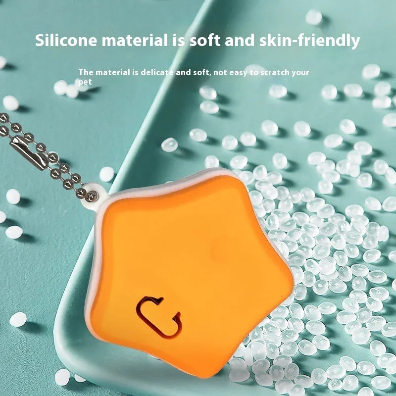 Blue rechargeable pet pendant light showing 6.3cm silicone construction for dog walking safety