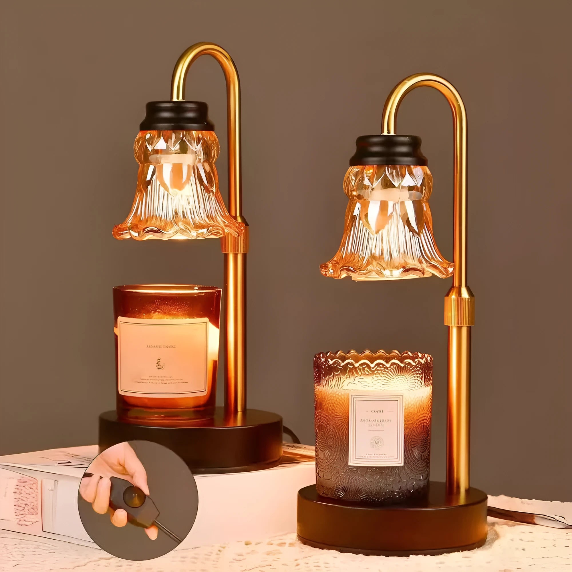 Bamboo holder aromatherapy wax melting lamp with adjustable height up to 30.5cm