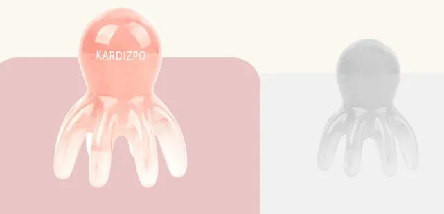 Small pink octopus-shaped natural resin massage comb with storage bag.