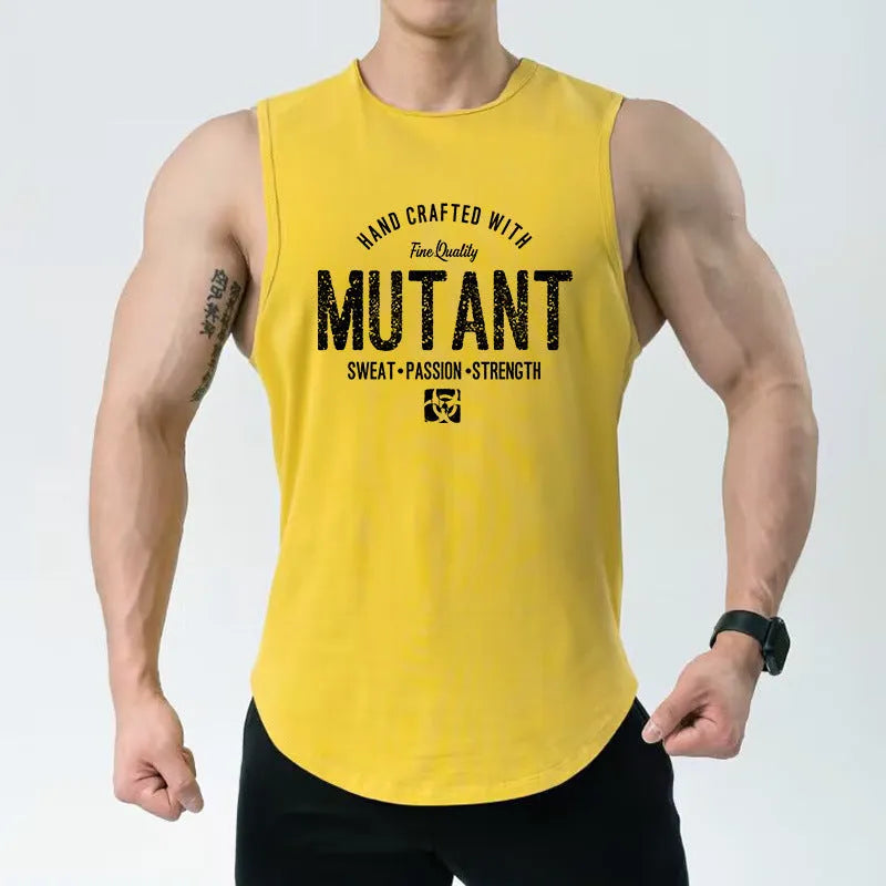 Men's loose training sleeveless shirt vest in multiple colour options including dark blue with yellow mark and red semicircle designs