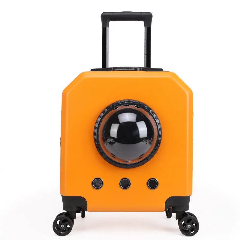 Hard PVC pet flight case with trolley wheels in solid colour options for cat transport