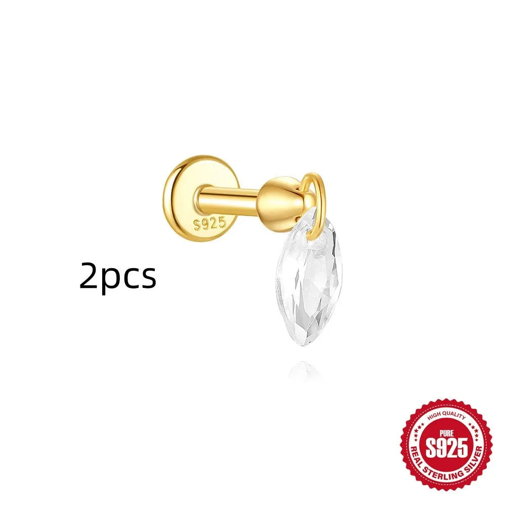 S925 sterling silver geometric kite shaped earrings with chain tassel and rhinestone detailing in gold tone finish