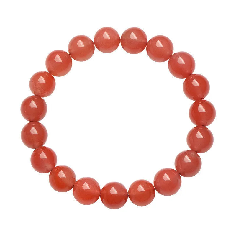 Natural polished cherry red agate scattered beads bracelet on a wrist, showing single circle and three circle size options.