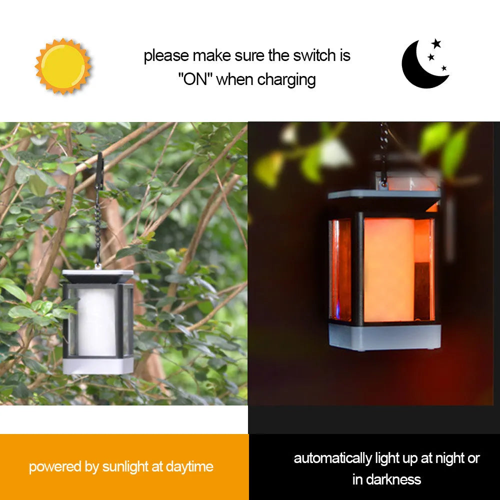 Antique Flame outdoor solar LED street lamp in black or grey with solar panel and 99 LED beads