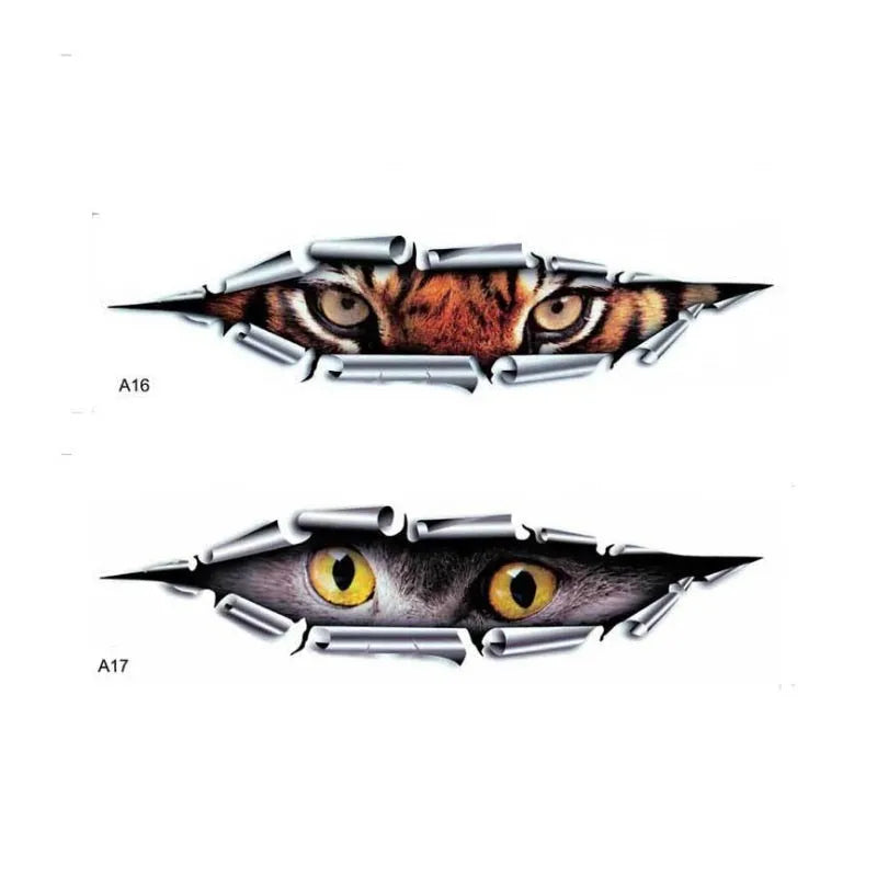 Tiger eye and eagle eye peeping car door sticker with 10x35 cm dimensions on transparent PVC adhesive material