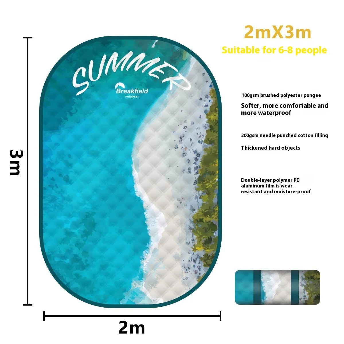 Waterproof ultrasonic thickening picnic mat with moisture-proof backing in seasonal colour pattern
