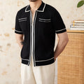 Slim elastic polo shirt with lapel collar and short sleeves in black or white colours
