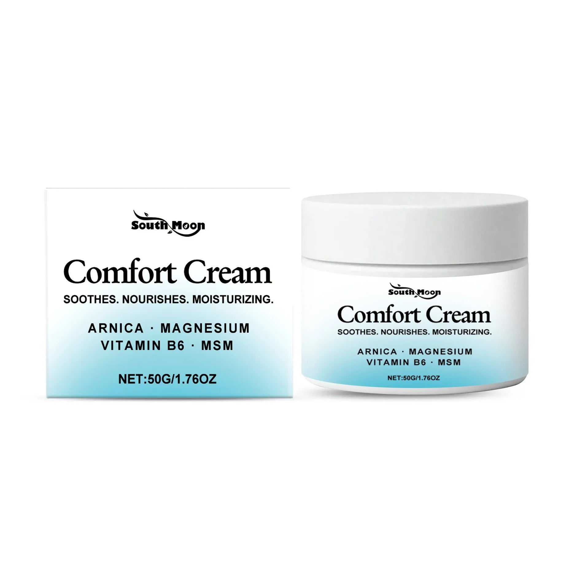 50g moisturising cream jar measuring 5cm by 5cm with ingredient list including Shanjinchehua.