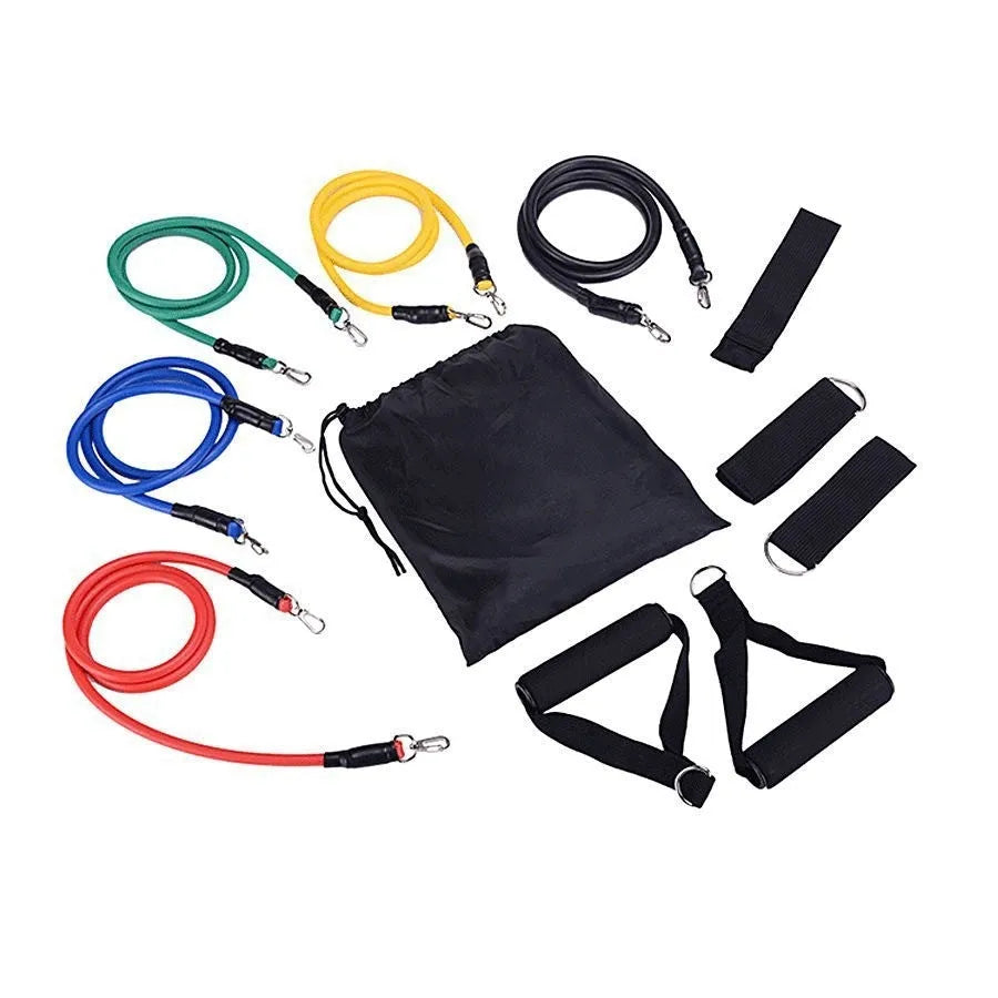 Door sports 11-piece pulling rope set with ABS construction and hook options for home fitness training