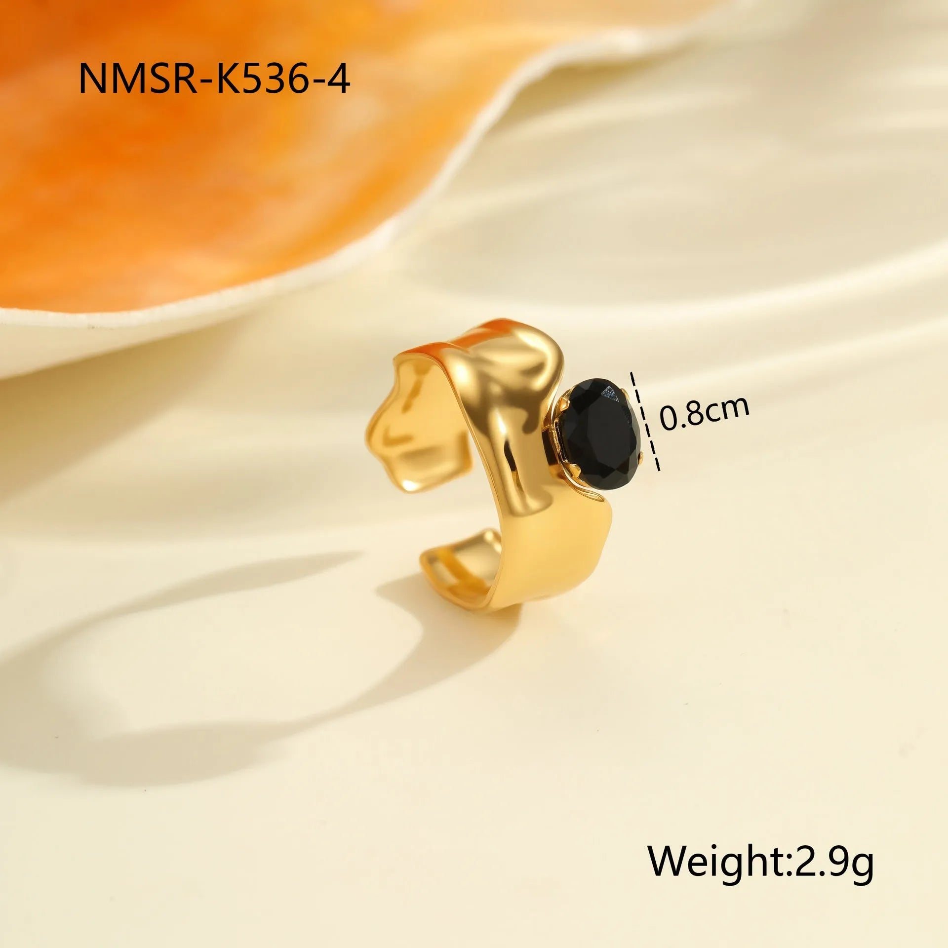 Geometric open mouth women's ring with zircon inlay made from silver-toned electroplated stainless steel.